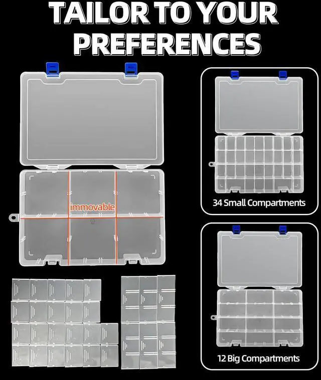 Alt view image 5 of 7 - Plastic Organizer Container Storage Box Adjustable Divider Removable Grid Compartment for Jewelry Beads Earring Container Tool Fishing Hook Small Accessories(34 Grids, White X 1)