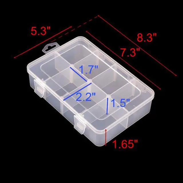 Alt view image 2 of 7 - 2 Packs 8-Compartments Art Supply Container, Clear Plastic Organizer Box with Dividers for Crafts Jewelry Fishing Tackles Hardware Metal