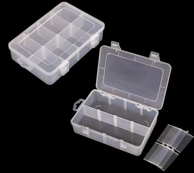 Main image of 2 Packs 8-Compartments Art Supply Container, Clear Plastic Organizer Box with Dividers for Crafts Jewelry Fishing Tackles Hardware Metal