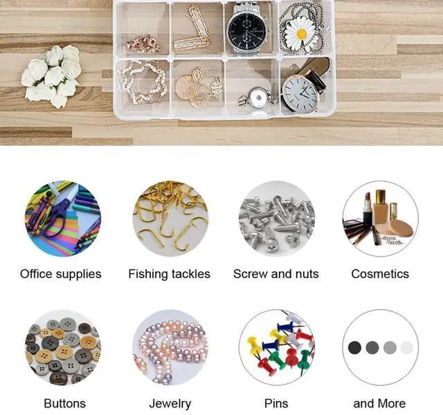 Alt view image 3 of 7 - 2 Packs 8-Compartments Art Supply Container, Clear Plastic Organizer Box with Dividers for Crafts Jewelry Fishing Tackles Hardware Metal