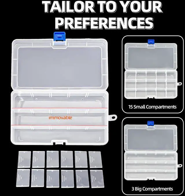 Alt view image 5 of 7 - Plastic Organizer Container Storage Box Adjustable Divider Removable Grid Compartment for Jewelry Beads Earring Container Tool Fishing Hook Small Accessories15 gridsWhite x 4