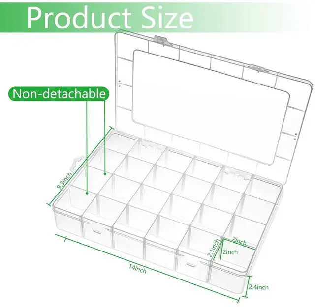 Alt view image 2 of 7 - Large 24 Grids Plastic Organizer Box Adjustable Dividers,Clear Storage Box for Jewelry, Art DIY Crafts, Washi Tapes, Beads and Small Parts