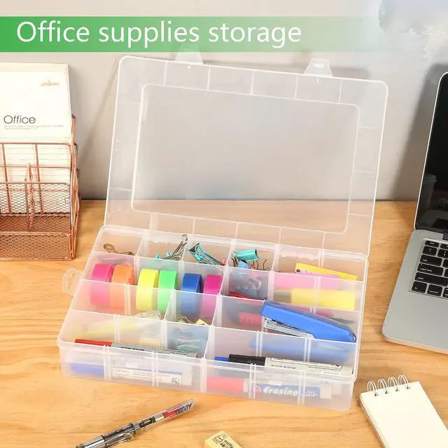 Alt view image 6 of 7 - Large 24 Grids Plastic Organizer Box Adjustable Dividers,Clear Storage Box for Jewelry, Art DIY Crafts, Washi Tapes, Beads and Small Parts