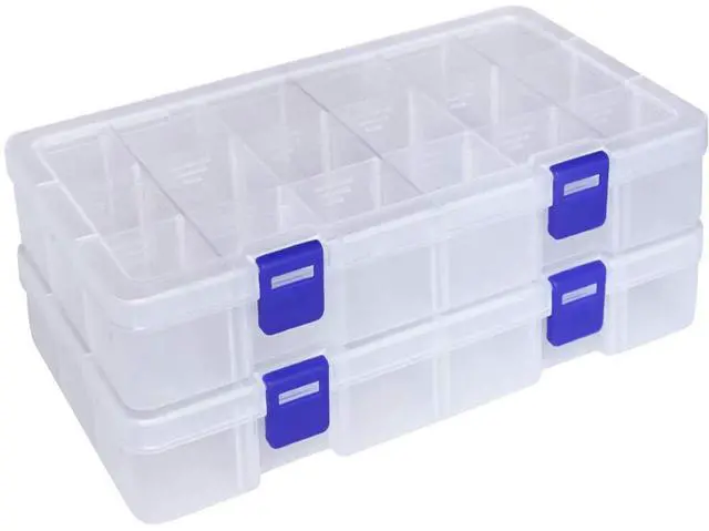 Main image of Plastic Organizer Container Storage Box Adjustable Divider Removable Grid Compartment for Jewelry Beads Earring Tool Fishing Hook Small Accessories(18 grids, White X 2)