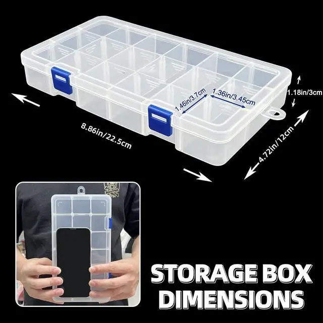 Alt view image 2 of 7 - Plastic Organizer Container Storage Box Adjustable Divider Removable Grid Compartment for Jewelry Beads Earring Tool Fishing Hook Small Accessories(18 grids, White X 2)