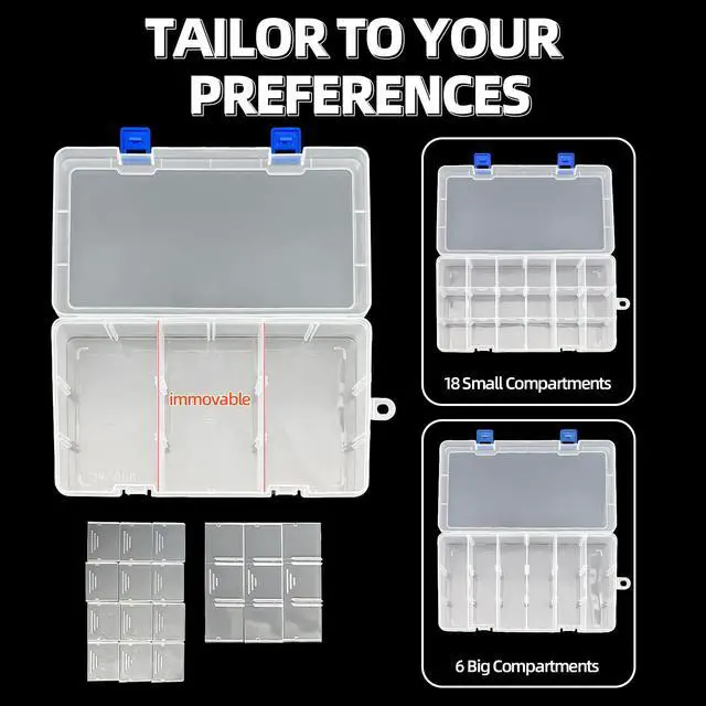 Alt view image 5 of 7 - Plastic Organizer Container Storage Box Adjustable Divider Removable Grid Compartment for Jewelry Beads Earring Tool Fishing Hook Small Accessories(18 grids, White X 2)