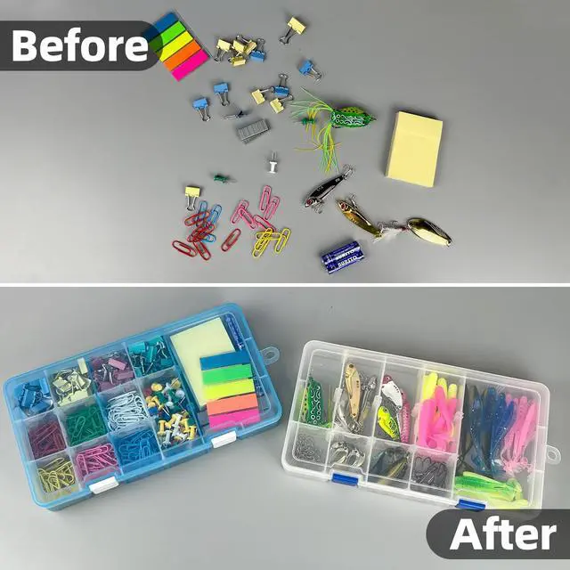 Alt view image 6 of 7 - Plastic Organizer Container Storage Box Adjustable Divider Removable Grid Compartment for Jewelry Beads Earring Tool Fishing Hook Small Accessories(18 grids, White X 2)