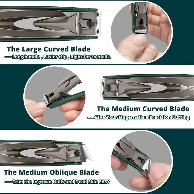 Alt view image 3 of 7 - Nail Clippers Set-3 Pack,Fingernail Clippers& Toenail Clipper for Men,Wowen,Nail Clippers with Catcher,Nail Cutter for Thick Toe Nails,Stainless Steel Ultra Sharp Sturdy