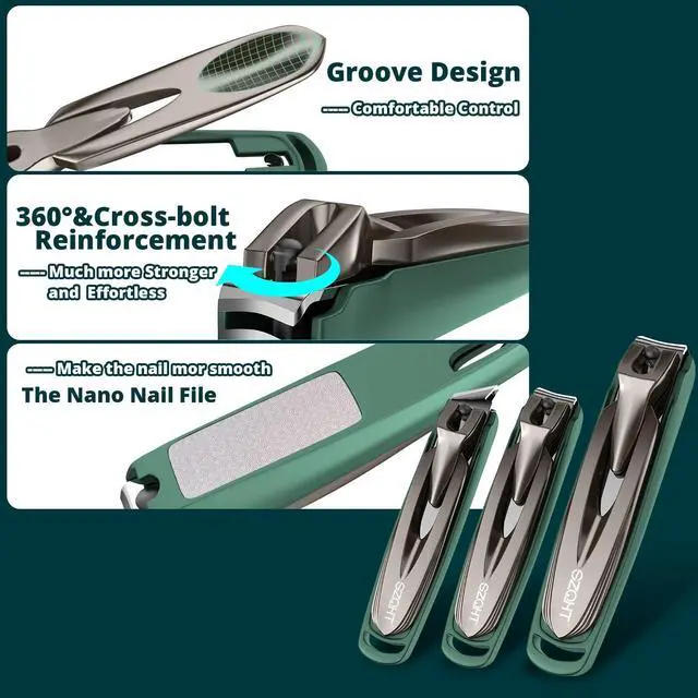 Alt view image 6 of 7 - Nail Clippers Set-3 Pack,Fingernail Clippers& Toenail Clipper for Men,Wowen,Nail Clippers with Catcher,Nail Cutter for Thick Toe Nails,Stainless Steel Ultra Sharp Sturdy