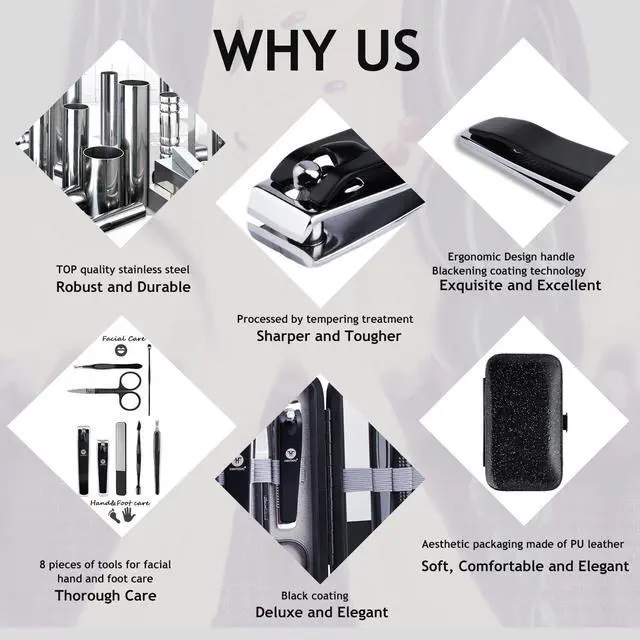 Alt view image 4 of 7 - Manicure Pedicure Set 8pcs Stainless Steel Nail Clippers Kit Fingernail Toenail Clippers Cutters with Leather Case for Home Workplace Outdoor Travel Salon Gift for Men Women Family Friends