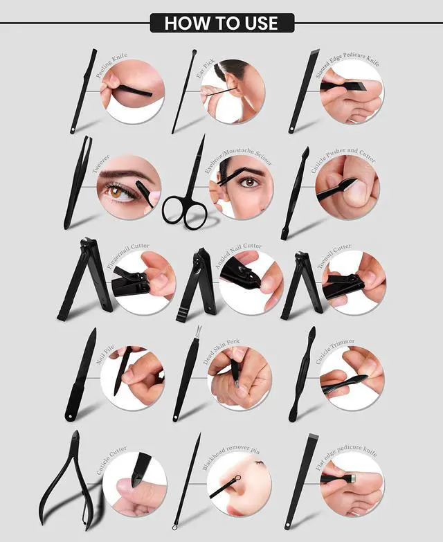 Alt view image 3 of 7 - Nail Clippers Professional Nail Kit or Manicure Kit for Women and Men, Stocking Stuffers or Groomsmen Gifts 16Pcs Pedicure Set for Fingernail, Toenail Clippers with Travel Case