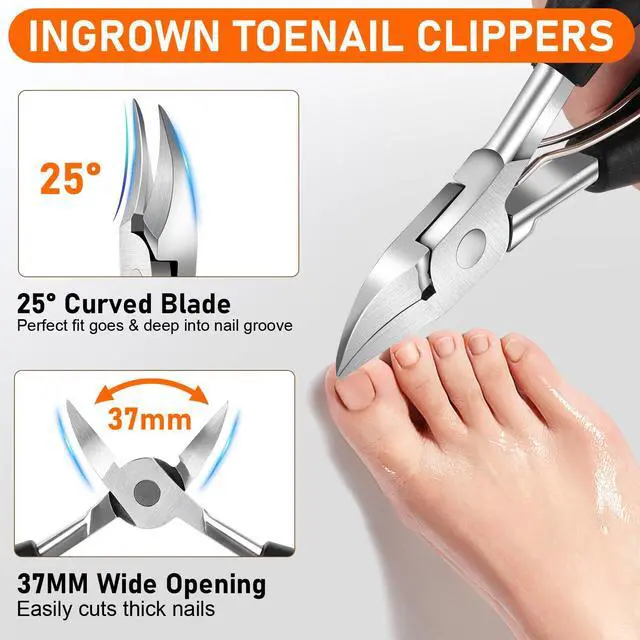 Alt view image 3 of 6 - Toe Nail Clippers for Men, Toenail Clippers for Thick Nails for Seniors, German Ultra Sharp Stainless Steel Fingernail Clipper with Catcher, Heavy Duty Ingrown Nail Cutter Long Handle with Wide Jaw