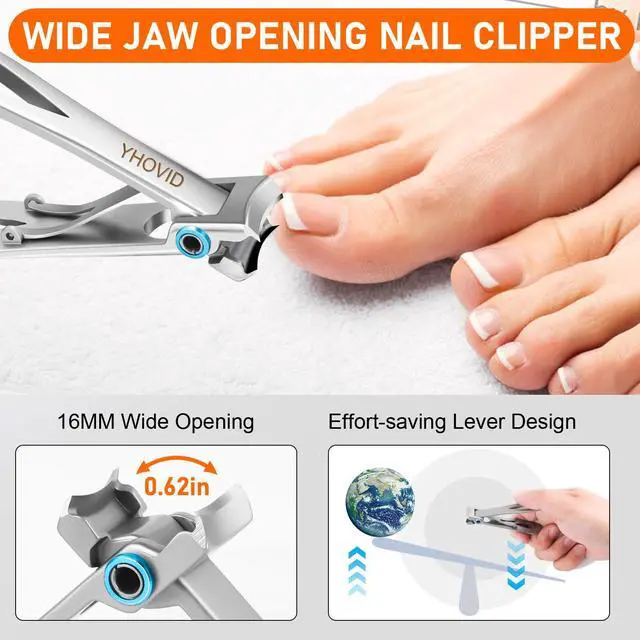 Alt view image 2 of 6 - Toe Nail Clippers for Men, Toenail Clippers for Thick Nails for Seniors, German Ultra Sharp Stainless Steel Fingernail Clipper with Catcher, Heavy Duty Ingrown Nail Cutter Long Handle with Wide Jaw