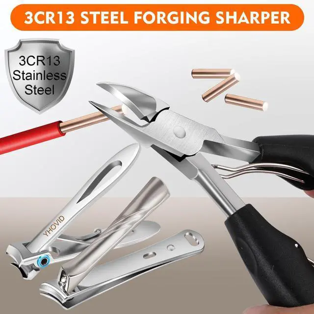 Alt view image 5 of 6 - Toe Nail Clippers for Men, Toenail Clippers for Thick Nails for Seniors, German Ultra Sharp Stainless Steel Fingernail Clipper with Catcher, Heavy Duty Ingrown Nail Cutter Long Handle with Wide Jaw