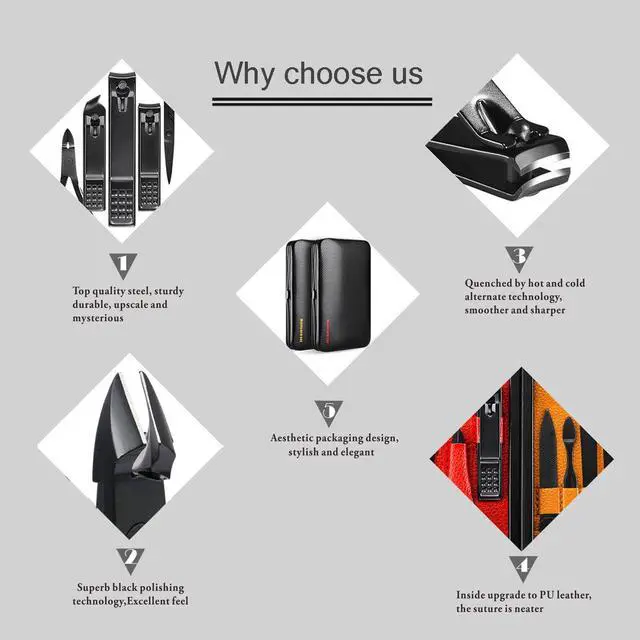 Alt view image 4 of 7 - Professional Stainless Steel Nail Clipper Travel & Grooming Kit Nail Tools Manicure & Pedicure Set of 15pcs with Luxurious Case (Black/Yellow)