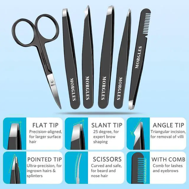 Alt view image 4 of 7 - Tweezers Set and Nail Clippers, 9 Pcs Stainless Steel Tweezers Kit for Men Professional Manicure Set for Men Grooming Kit With Leather Travel Case
