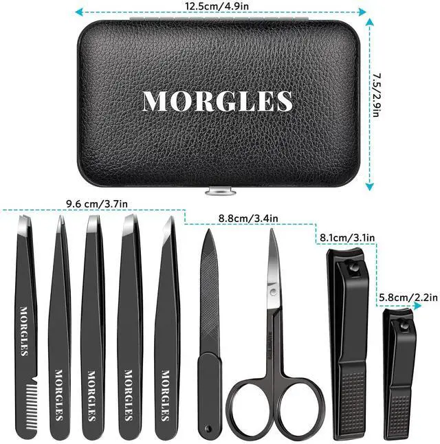 Alt view image 7 of 7 - Tweezers Set and Nail Clippers, 9 Pcs Stainless Steel Tweezers Kit for Men Professional Manicure Set for Men Grooming Kit With Leather Travel Case