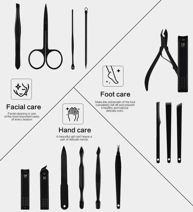 Alt view image 2 of 7 - Nail Clippers Sets High Precisio Stainless Steel Nail Cutter Pedicure Kit Nail File Sharp Nail Scissors and Clipper Manicure Pedicure Kit Fingernails & Toenails with Portable Stylish case (Black)