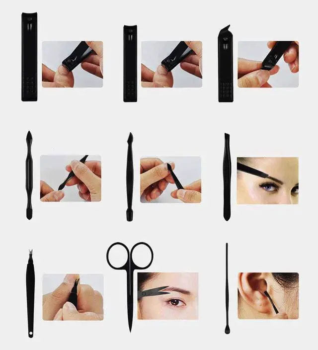 Alt view image 4 of 7 - Nail Clippers Sets High Precisio Stainless Steel Nail Cutter Pedicure Kit Nail File Sharp Nail Scissors and Clipper Manicure Pedicure Kit Fingernails & Toenails with Portable Stylish case (Black)