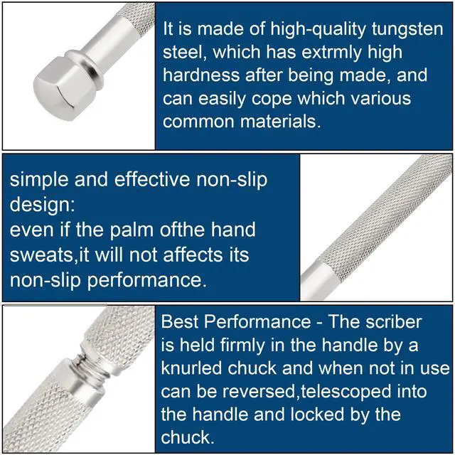 Alt view image 4 of 6 - Pocket Scriber Tool, Carbide Steel Metal Engraving Pen with Carbide Tip for Welding/Glass/Metal, 2-7/8" Point Length, 3/8" Handle Diameter, Marking Tool for DIY, Crafts, Precision Work