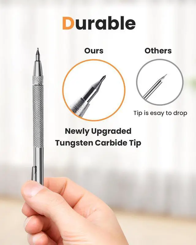 Alt view image 3 of 6 - Tungsten Carbide Scriber, Knurled Aluminum Handle, 4-Pack with Bonus Marking Tips and Steel Ruler, Ideal for Detailed Crafting and Carving