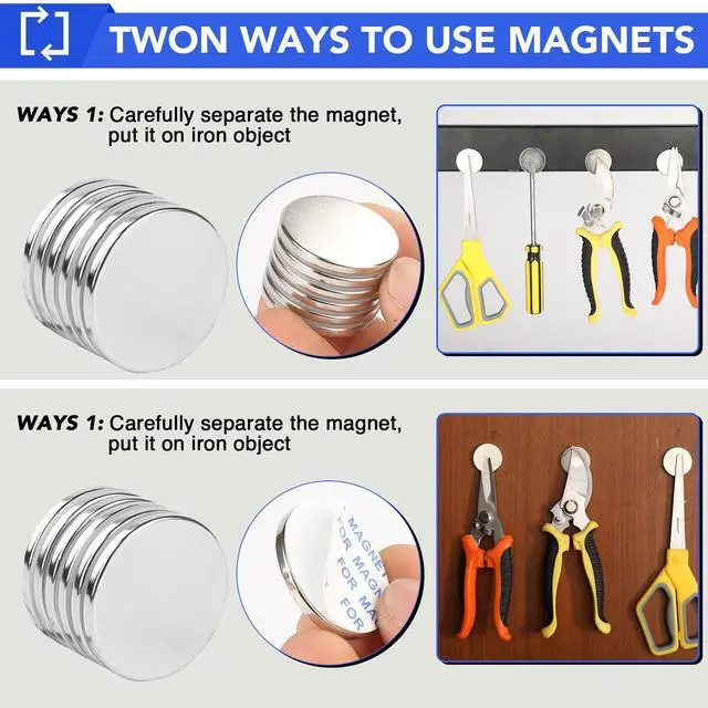 Alt view image 3 of 7 - 6 Pack Magnets with Adhesive Backing for Fridge, Super Strong Magnets Heavy Duty, Rare Earth Magnet Neodymium Disc Magnet for Craft, Cabinet, Office, DIY, 1.26 inch D x 1/8 inch H