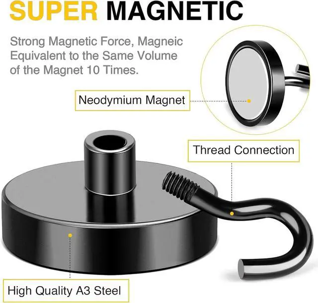 Alt view image 3 of 6 - Black Magnetic Hooks, 170 LB Heavy Duty Strong Magnets with Hooks Rare Earth Neodymium Fridge Magnet for Grill Hanging Cruise Cabins Ship Essentials 12 Packs