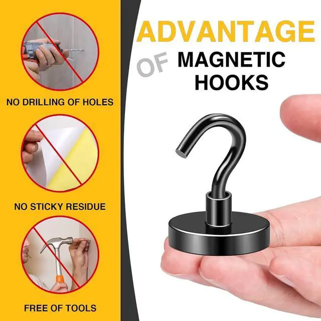 Alt view image 5 of 6 - Black Magnetic Hooks, 170 LB Heavy Duty Strong Magnets with Hooks Rare Earth Neodymium Fridge Magnet for Grill Hanging Cruise Cabins Ship Essentials 12 Packs