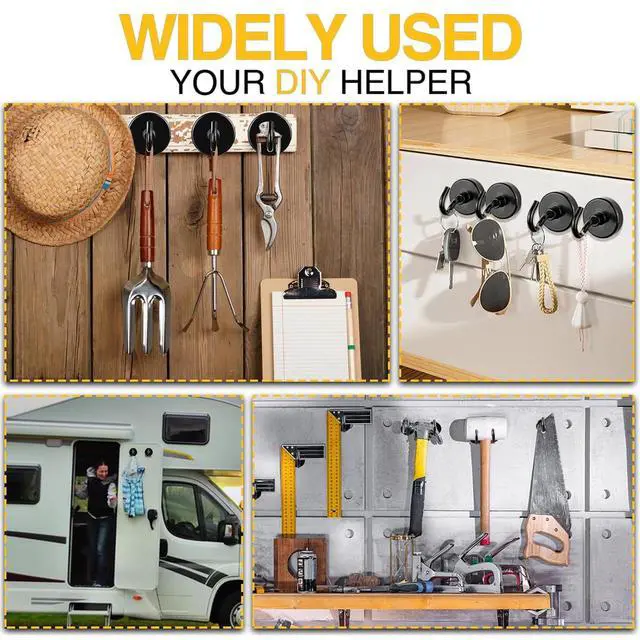 Alt view image 6 of 6 - Black Magnetic Hooks, 170 LB Heavy Duty Strong Magnets with Hooks Rare Earth Neodymium Fridge Magnet for Grill Hanging Cruise Cabins Ship Essentials 12 Packs