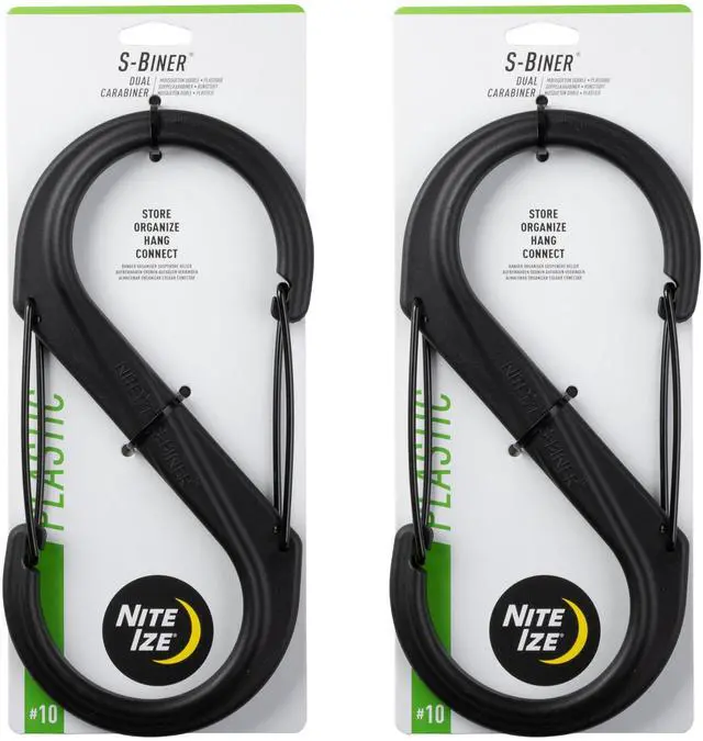 Main image of S-Biner Plastic Dual Carabiner - Daily Use Double-Sided S-Biner - Dual Clip Carabiner Accessory for Holding & Organizing - Accessory for Camping & More - Black, Size 10 (2 Pack)