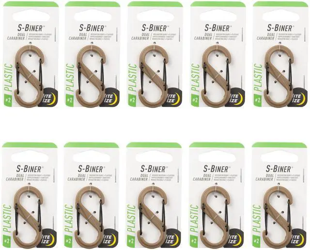 Main image of S-Biner Dual Carabiner Plastic - Durable Dual Carabiner with Wire Gate Closure for Organizing Keys & Keychain Attachments - Size 2, Coyote (10 Pack)