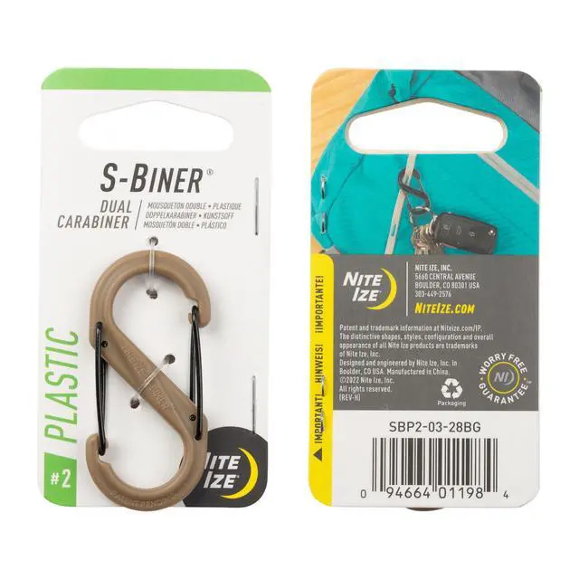 Alt view image 6 of 6 - S-Biner Dual Carabiner Plastic - Durable Dual Carabiner with Wire Gate Closure for Organizing Keys & Keychain Attachments - Size 2, Coyote (10 Pack)