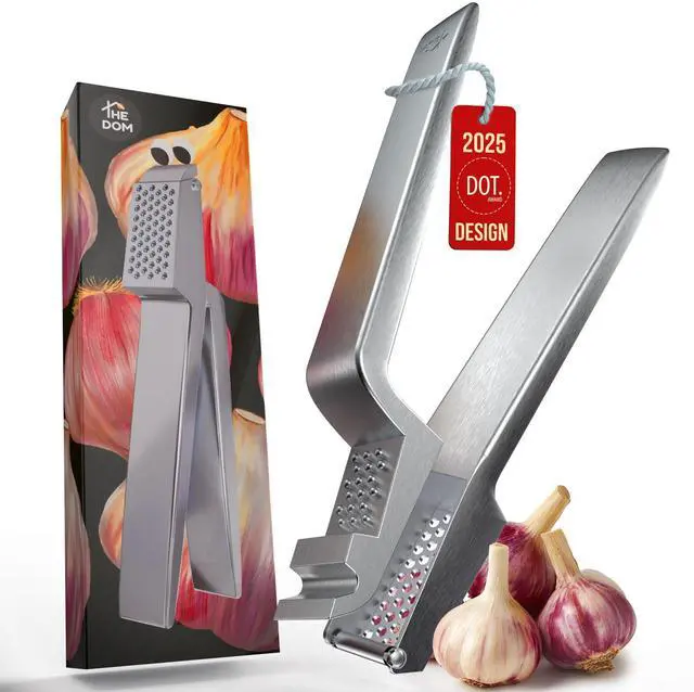 Main image of No Peeling Required, 100% Stainless Steel Garlic Press Odor-free Cleaning, Rust Proof, Detachable Handle, Fine Mincer, 5 years Guarantee, Dishwasher safe garlic crusher tool, Moledor de ajo