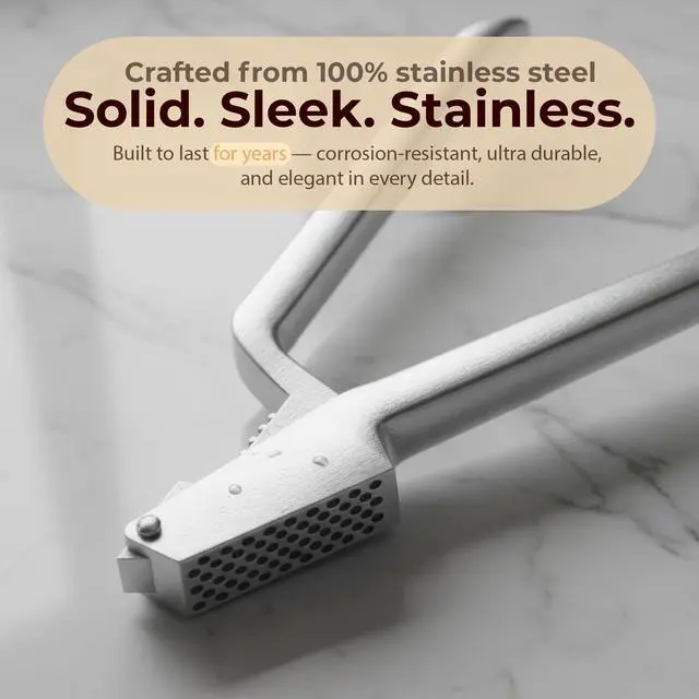Alt view image 2 of 7 - No Peeling Required, 100% Stainless Steel Garlic Press Odor-free Cleaning, Rust Proof, Detachable Handle, Fine Mincer, 5 years Guarantee, Dishwasher safe garlic crusher tool, Moledor de ajo