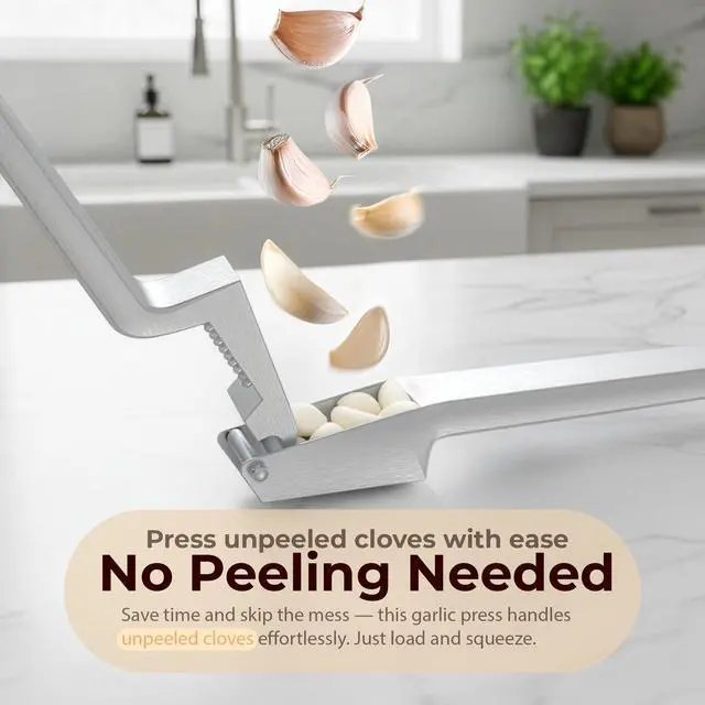 Alt view image 4 of 7 - No Peeling Required, 100% Stainless Steel Garlic Press Odor-free Cleaning, Rust Proof, Detachable Handle, Fine Mincer, 5 years Guarantee, Dishwasher safe garlic crusher tool, Moledor de ajo