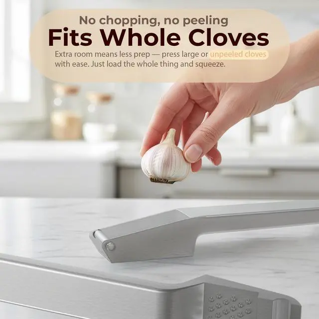 Alt view image 5 of 7 - No Peeling Required, 100% Stainless Steel Garlic Press Odor-free Cleaning, Rust Proof, Detachable Handle, Fine Mincer, 5 years Guarantee, Dishwasher safe garlic crusher tool, Moledor de ajo