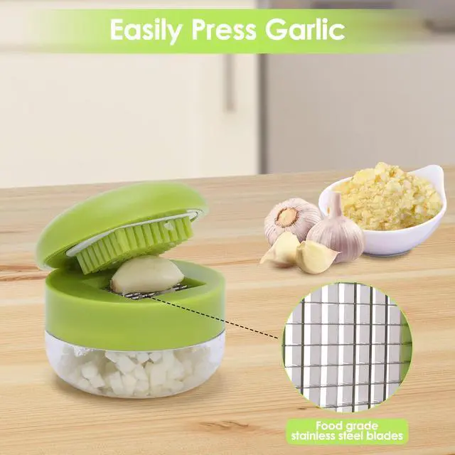 Alt view image 3 of 6 - 2 Pcs Garlic Press Set, Stainless Steel Garlics Crusher with Silicone Peeler and Cleaner Brush, Easy to Use Garlic Chopper for Shredded Garlic, Ginger and Fruit