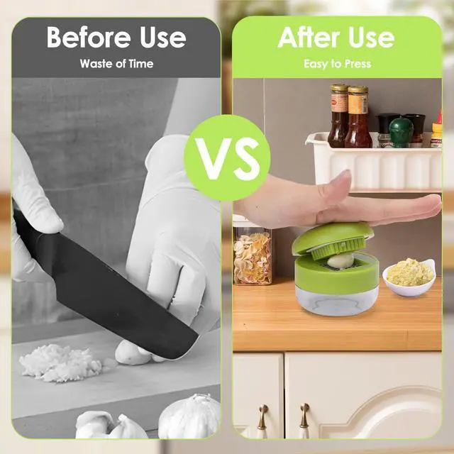 Alt view image 4 of 6 - 2 Pcs Garlic Press Set, Stainless Steel Garlics Crusher with Silicone Peeler and Cleaner Brush, Easy to Use Garlic Chopper for Shredded Garlic, Ginger and Fruit
