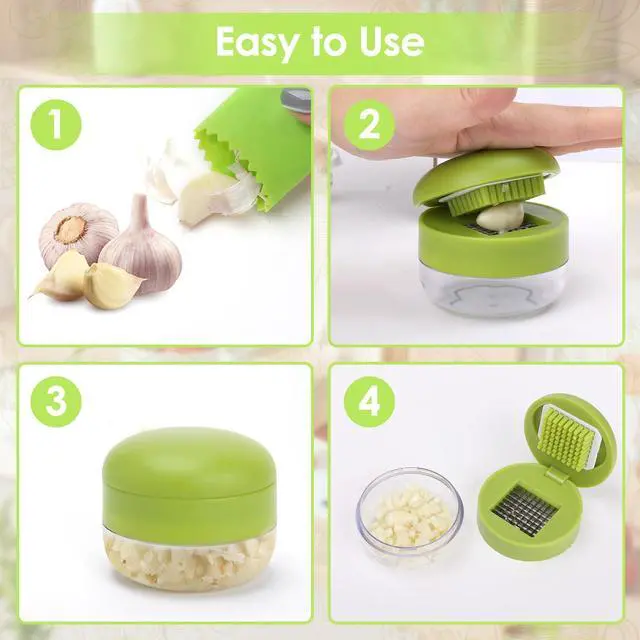 Alt view image 5 of 6 - 2 Pcs Garlic Press Set, Stainless Steel Garlics Crusher with Silicone Peeler and Cleaner Brush, Easy to Use Garlic Chopper for Shredded Garlic, Ginger and Fruit