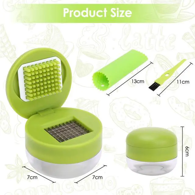 Alt view image 6 of 6 - 2 Pcs Garlic Press Set, Stainless Steel Garlics Crusher with Silicone Peeler and Cleaner Brush, Easy to Use Garlic Chopper for Shredded Garlic, Ginger and Fruit