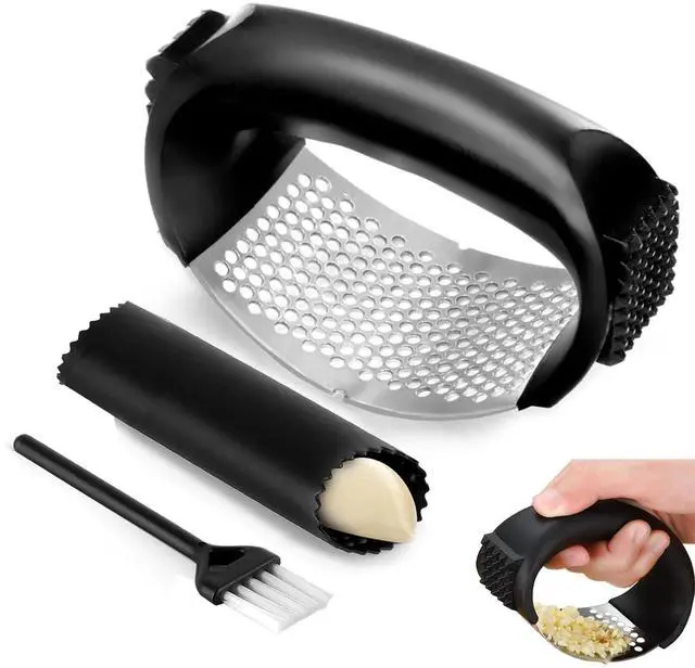 Main image of Stainless Steel Garlic Press Rocker Set with Garlic Peeler and Cleaning Brush, Garlic Mincer Tool Kitchen Gadgets Essentials