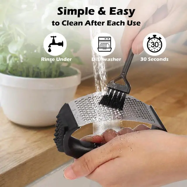 Alt view image 5 of 6 - Stainless Steel Garlic Press Rocker Set with Garlic Peeler and Cleaning Brush, Garlic Mincer Tool Kitchen Gadgets Essentials