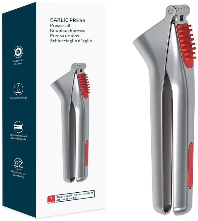 Main image of Heavy-duty Garlic Press with Built-in Scraper & Cleaning Pusher, No Peeling Garlic Crusher with Large Chamber, Zinc Alloy Garlic Mincer, Dishwasher Safe