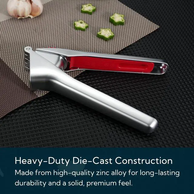 Alt view image 2 of 6 - Heavy-duty Garlic Press with Built-in Scraper & Cleaning Pusher, No Peeling Garlic Crusher with Large Chamber, Zinc Alloy Garlic Mincer, Dishwasher Safe