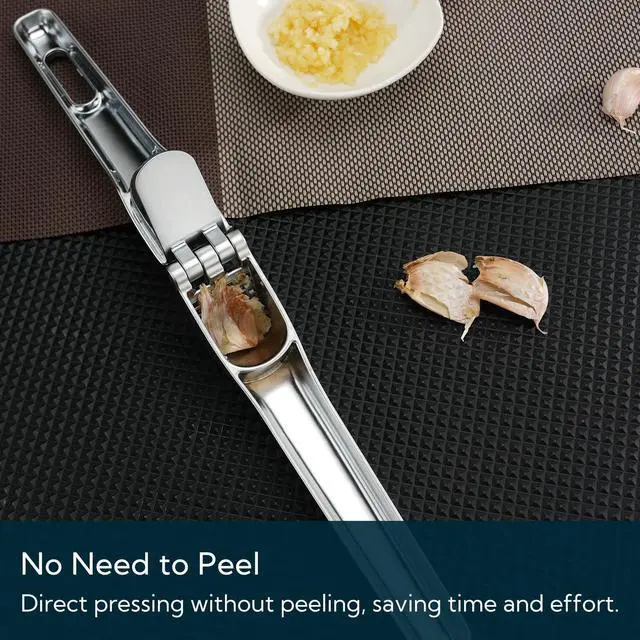 Alt view image 6 of 6 - Heavy-duty Garlic Press with Built-in Scraper & Cleaning Pusher, No Peeling Garlic Crusher with Large Chamber, Zinc Alloy Garlic Mincer, Dishwasher Safe