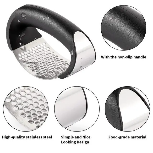 Alt view image 2 of 7 - 2 Pack Garlic Press Rocker, Stainless Steel Garlic Mincer with 2 Peelers, 2 Scrapers and 2 Brushes | Garlic Crusher Garlic Chopper for Smashing Garlic