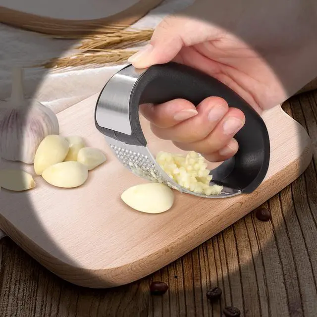 Alt view image 6 of 7 - 2 Pack Garlic Press Rocker, Stainless Steel Garlic Mincer with 2 Peelers, 2 Scrapers and 2 Brushes | Garlic Crusher Garlic Chopper for Smashing Garlic