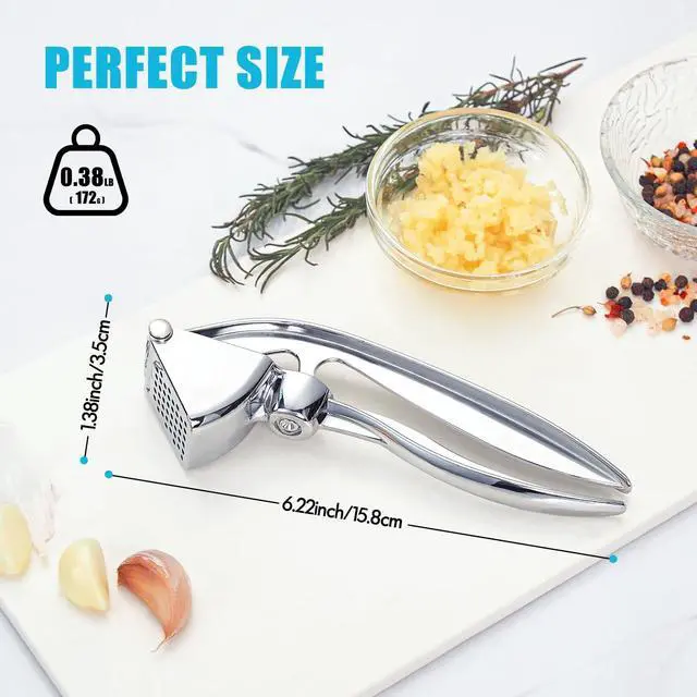 Alt view image 2 of 7 - Garlic Press, Premium Metal Garlic Mincer Tool, Heavy Duty Garlic Crusher with Ergonomic Handle, Rust Proof & Dishwasher Safe, Easy to Squeeze and Clean -Silver