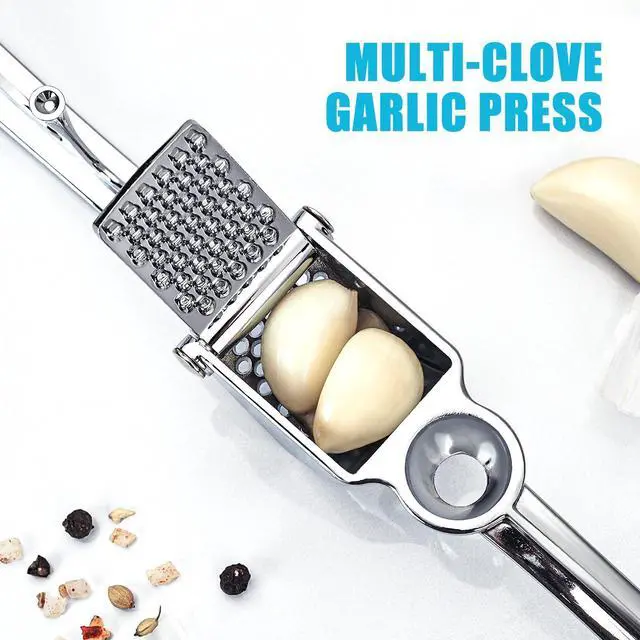 Alt view image 6 of 7 - Garlic Press, Premium Metal Garlic Mincer Tool, Heavy Duty Garlic Crusher with Ergonomic Handle, Rust Proof & Dishwasher Safe, Easy to Squeeze and Clean -Silver