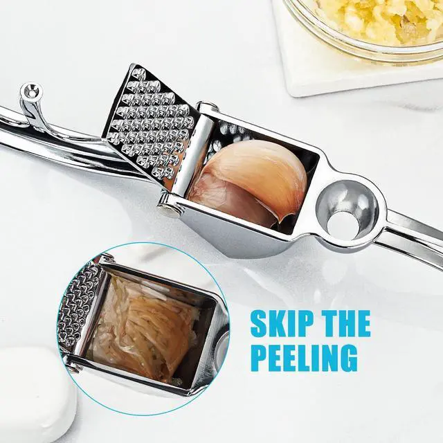 Alt view image 7 of 7 - Garlic Press, Premium Metal Garlic Mincer Tool, Heavy Duty Garlic Crusher with Ergonomic Handle, Rust Proof & Dishwasher Safe, Easy to Squeeze and Clean -Silver